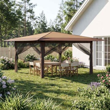 vidaXL Paviljoen met 4 Zijwanden 4 x 4 m Beige en Bruin, Verzenden, Nieuw