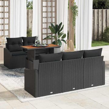 vidaXL Tuinbankenset 6 st Zwart en Bruin, Verzenden, Nieuw, Rotan, 6 zitplaatsen