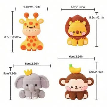 Taart topper met giraf, leeuw, aap en olifant, Ophalen of Verzenden, Nieuw, Taarten, Versiering