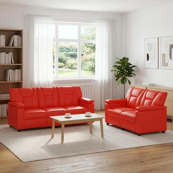 vidaXL Bankstel 2 pcs Rood Kunstleer, Verzenden, Nieuw, Leer, 150 tot 200 cm