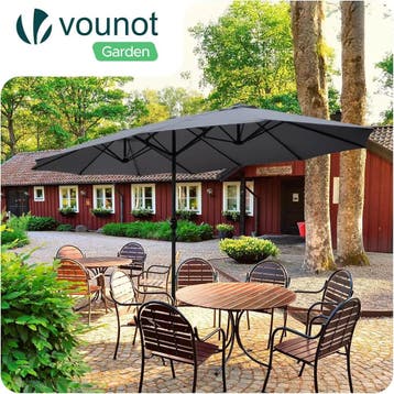 VOUNOT Dubbele aluminium stokparasol, 270×460cm, met zwen.., Tuin en Terras, Verzenden, Nieuw, Stokparasol