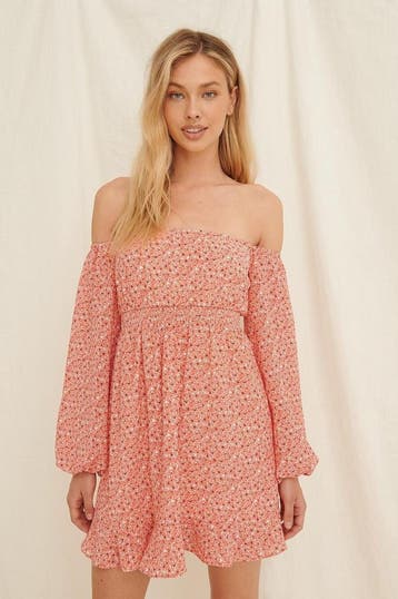 NA-KD Maat EU 40 Off Shoulder Smocked Recycled Mini Vrouwen, Verzenden, Nieuw