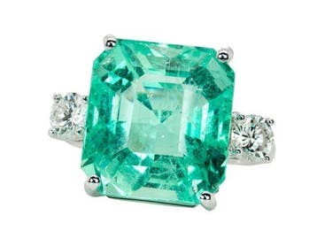 Ring - 14 karaat Witgoud, Groen (mineraalolie) - 12.02ct., Sieraden, Tassen en Uiterlijk, Ringen, Nieuw