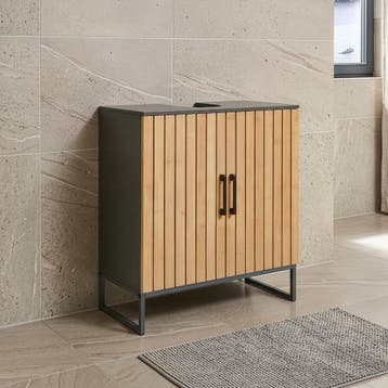 Wastafelonderkast Svanes met 3 opbergvakken 70x60x30 cm donk, Verzenden, Nieuw