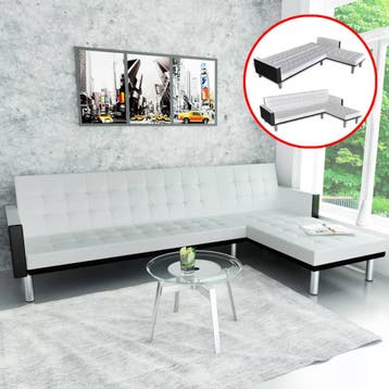 vidaXL Slaapbank L-vormig wit kunstleer, Verzenden, Nieuw, Leer, 200 tot 250 cm