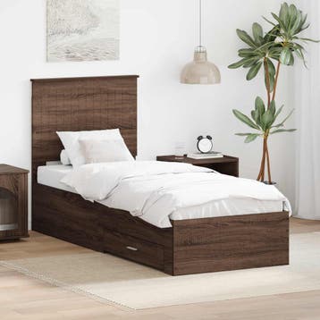 vidaXL Bedframe Bruin Eiken en Zilver 70 x 190 cm Bewerkt, Verzenden, Nieuw, Bruin, Hout