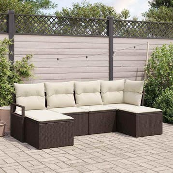 vidaXL Bankstel 6 st Bruin en Crème poly rattan, Verzenden, Nieuw, Rotan, 6 zitplaatsen