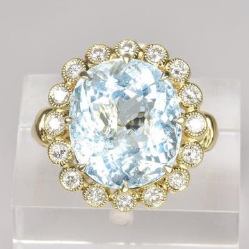Ring - 18 karaat Witgoud - 6.81ct. tw. Aquamarijn - Diamant, Sieraden, Tassen en Uiterlijk, Nieuw