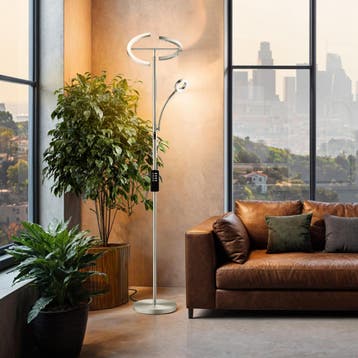 Vloerlamp Auralis LED 20W, leeslamp, dimbaar - Mat nikkel, Verzenden, Nieuw