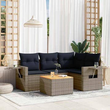 vidaXL 5-delige tuinbankset met kussens, grijs polyrotan, Tuin en Terras, Tuinsets en Loungesets, Verzenden, Nieuw