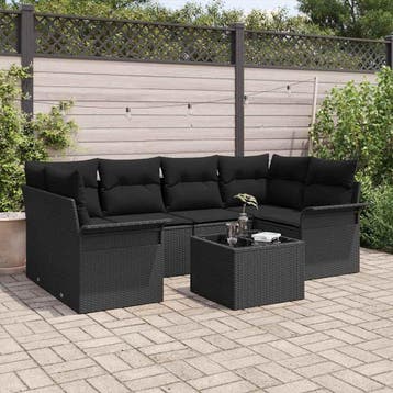 vidaXL Tuin Sofa Set 7 pcs 6-Seater Zwart poly rattan, Verzenden, Nieuw, 7 zitplaatsen