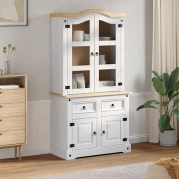 vidaXL Dressoir CORONA Wit 100 x 48,5 x 179 cm Massief, 100 tot 150 cm, Verzenden, Nieuw, Grenenhout