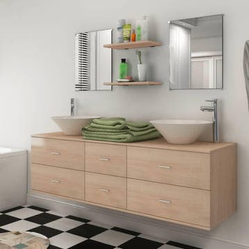 vidaXL Badkamermeubelset 9-delig met kraan en wasbak beige, Verzenden, Nieuw, Overige typen