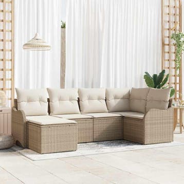 vidaXL Tuin Sofa Set 6 st Beige en Wit poly rattan, Verzenden, Nieuw, Rotan, 6 zitplaatsen