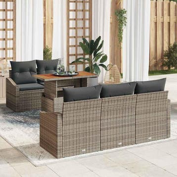 vidaXL Tuinbankenset 6 st Grijs en Bruin, Verzenden, Nieuw, Rotan, 6 zitplaatsen