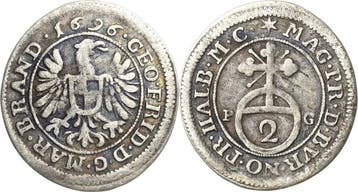 2 Kreuzer (= 1/2 Batzen) 1696, Brandenburg-ansbach Georg..., Verzenden