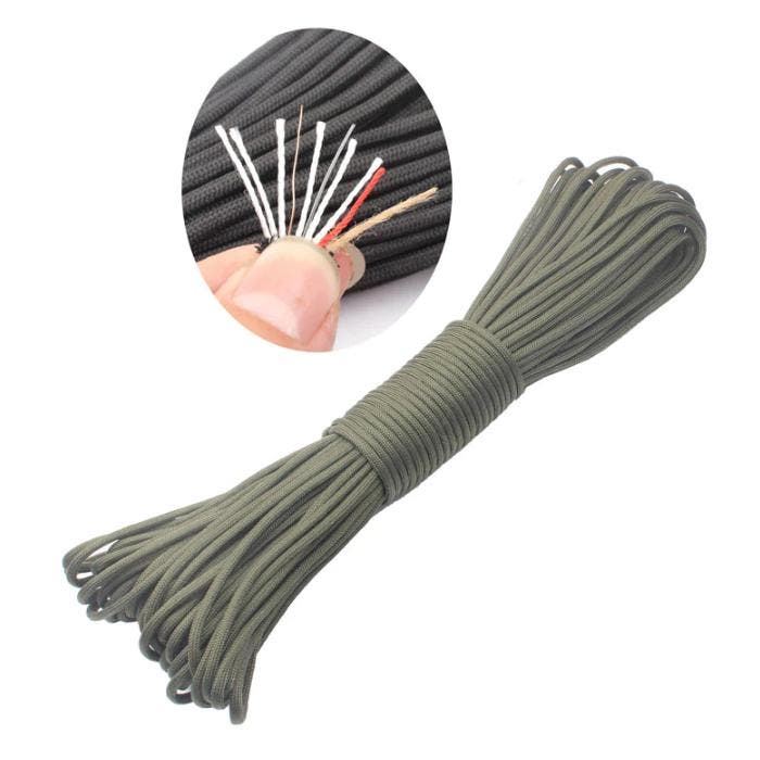 Fish & Fire - 5 in 1 paracord -  30 meter - Leger groen, Caravans en Kamperen, Kampeeraccessoires, Nieuw, Ophalen of Verzenden