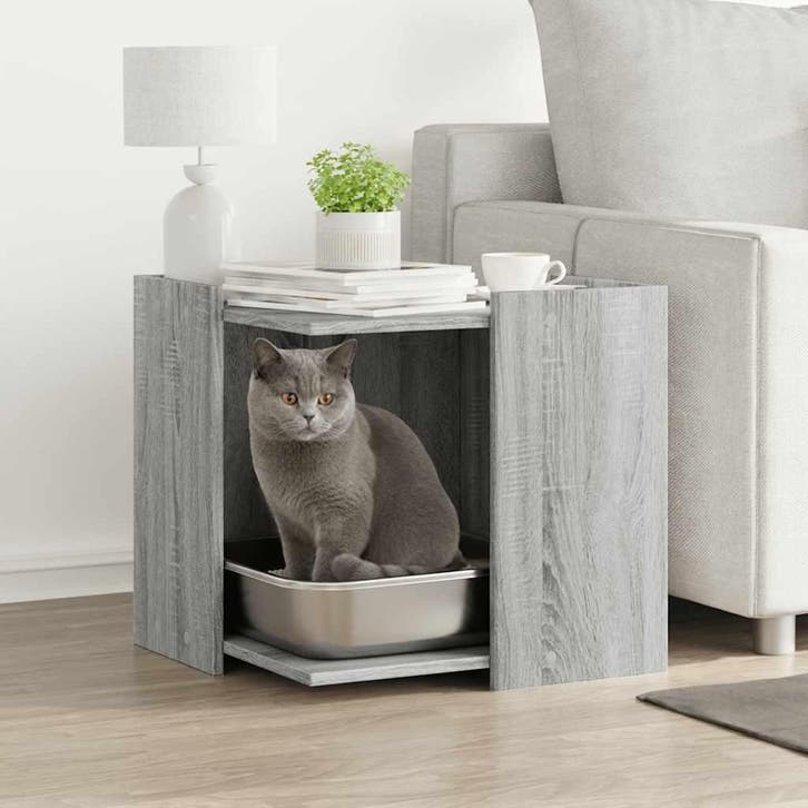 vidaXL Kattenbakkast 53x53x51 cm bewerkt hout grijs sonoma, Dieren en Toebehoren, Katten-accessoires, Nieuw, Verzenden