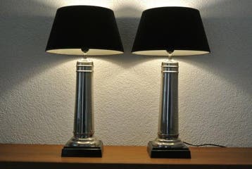 Tafellamp - Fluweel - Gepolijst metaal - Twee tafellampen