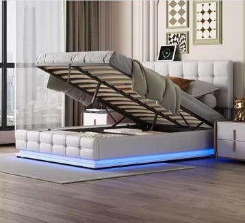 Gestoffeerd Opbergbed met LED en Hydraulisch Systeem, Huis en Inrichting, Slaapkamer | Bedden, Verzenden, Nieuw