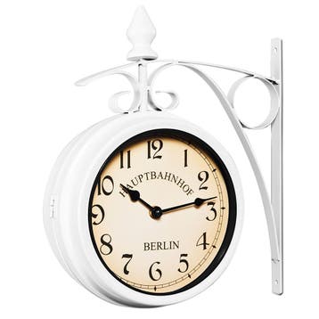 Stationsklok Retro Wit Tweezijdig (Klokken, Interieur), Huis en Inrichting, Verzenden, Nieuw