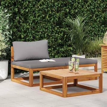 vidaXL 3-delige Loungeset met kussens massief acaciahout, Tuin en Terras, Tuinsets en Loungesets, Verzenden, Nieuw, Hardhout, Loungeset