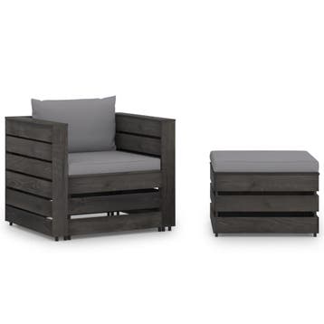 vidaXL 2-delige Loungeset met kussens grijs geïmpregneerd, 2 zitplaatsen, Verzenden, Nieuw, Loungeset