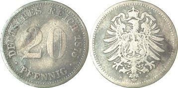 Duitsland 20 Pfennig 1875 H s/ss J 005 zilver, Verzenden