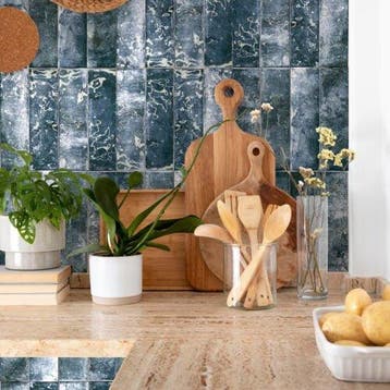 Wandtegel Ragno Lume Cove Handvorm Blauw Glans 6,5x23, Nieuw, 20 tot 40 cm, 10 m² of meer, Wandtegels