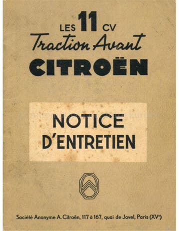 1953 CITROËN TRACTION AVANT INSTRUCTIEBOEKJE FRANS, Auto diversen