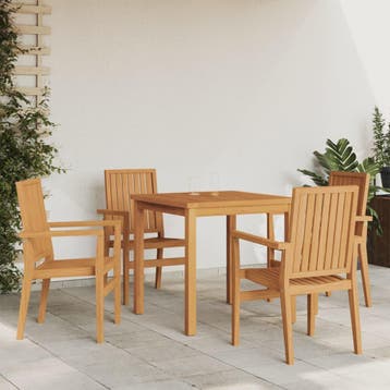 vidaXL 5-delige Tuinset massief teakhout, 4 zitplaatsen, Verzenden, Nieuw, Tuinset