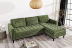Retro hoekbank STOCKHOLM 220cm Groen corduroy stof Spring, Ophalen of Verzenden, Nieuw
