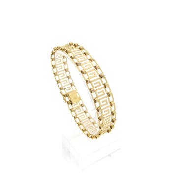 Gouden meander schakelarmband, Sieraden, Tassen en Uiterlijk, Ophalen of Verzenden, Gebruikt, Goud, Goud