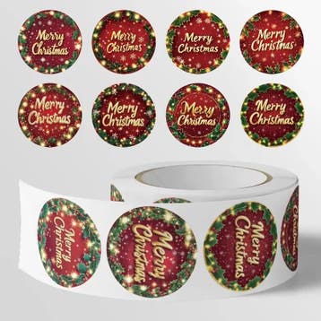Sluitstickers kerstetiketten merry christmas hulstblad en, Ophalen of Verzenden, Nieuw