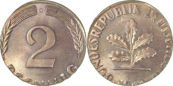 Duitsland Fehlpraegung 2 Pfennig 1968g auf 1 Pf-rohling 2..., Verzenden