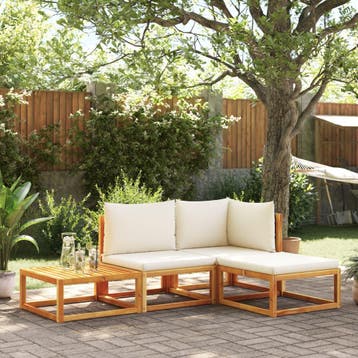 vidaXL 4-delige tuinbankset met kussens acaciahout & rotan, Tuin en Terras, Verzenden, Nieuw, Hardhout
