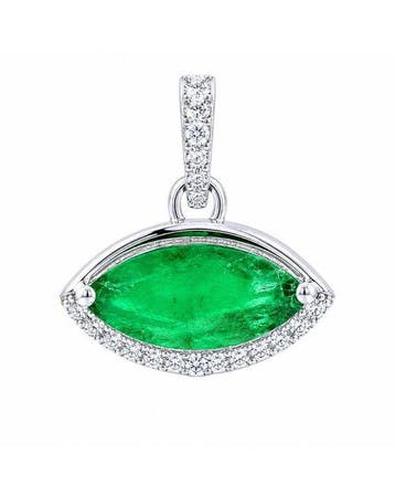 Hanger - 14 karaat Witgoud - 1.14ct. tw. Smaragd - Diamant -