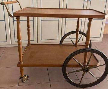 Serveerwagen - Verguld messing, Walnoot