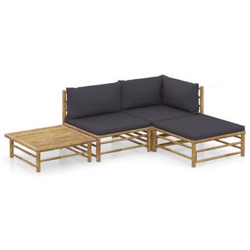 vidaXL 4-delige Loungeset met donkergrijze kussens bamboe, Verzenden, Nieuw, Hout, Loungeset