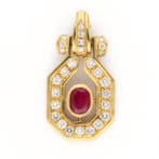 Hanger - 14 karaat Geel goud - Diamant - Robijn