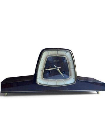 Tafelklok - Mid-century modern - Verguld messing, Walnoot -
