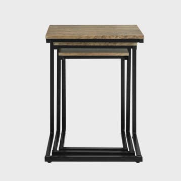 Set van 3 Nesting bijzettafels met Houten Blad en Zwart Meta, Huis en Inrichting, Tafels | Bijzettafels, Verzenden, Nieuw