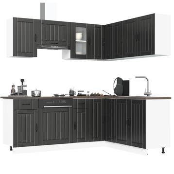 vidaXL 11-delige Keukenkastenset Kalmar bewerkt hout zwart, Huis en Inrichting, Verzenden, Nieuw, Zwart