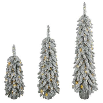 Set Van 3 Besneeuwde Kunstmatige Kerstbomen, Vooraf Verlicht, Verzenden, Nieuw