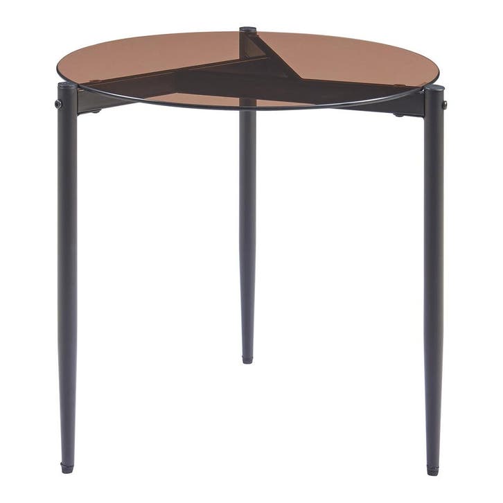 Bijzettafel Ulökantaa rond rookglas 50x50 cm bruin [en.casa], Huis en Inrichting, Tafels | Bijzettafels, Verzenden