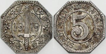 5 Pfennig 1919 mit Westfalen Rs Hamm, Verzenden