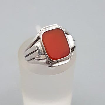 Zilver, Art Deco, Carneool Zegelring - Ring, Antiek en Kunst