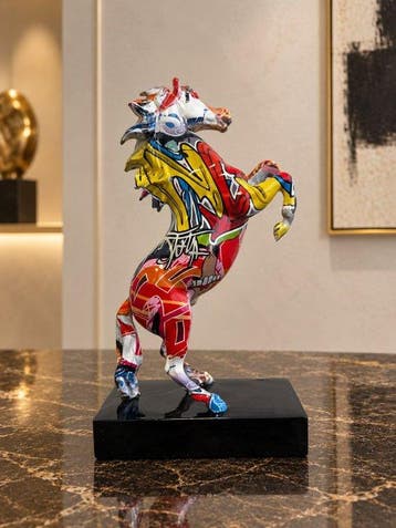 sculptuur, Steigerend Pop-Art Paard - kleurrijk graffiti