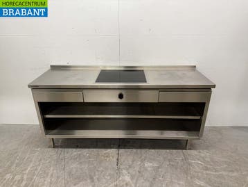 RVS Werktafel met inbouw inductie Fornuis 188 cm 400V Horeca, Ophalen of Verzenden, Gebruikt