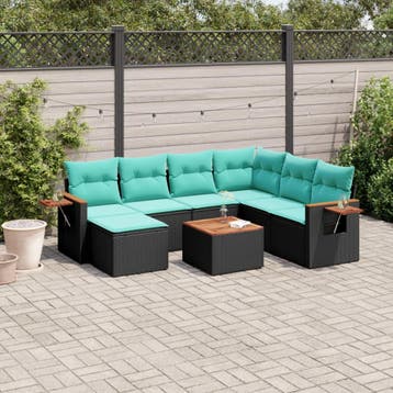 vidaXL 8-delige Loungeset met kussens poly rattan zwart, Verzenden, Nieuw, Loungeset